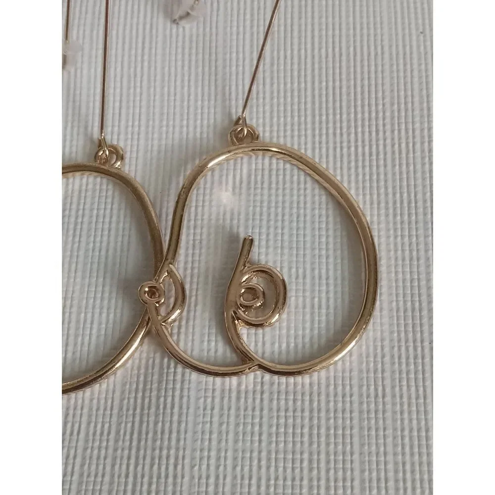 Gold Toned Abstract Women's Breast Lightweight Wire Metal Chest Dangle Earrings